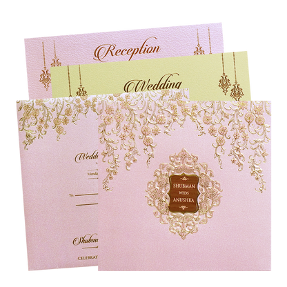 Pink Padded Embossed Floral Wedding Invitation Card-KRB09570