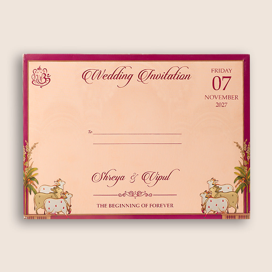 Maroon Floral Royal Palace Padded Wedding Card - KSH18320