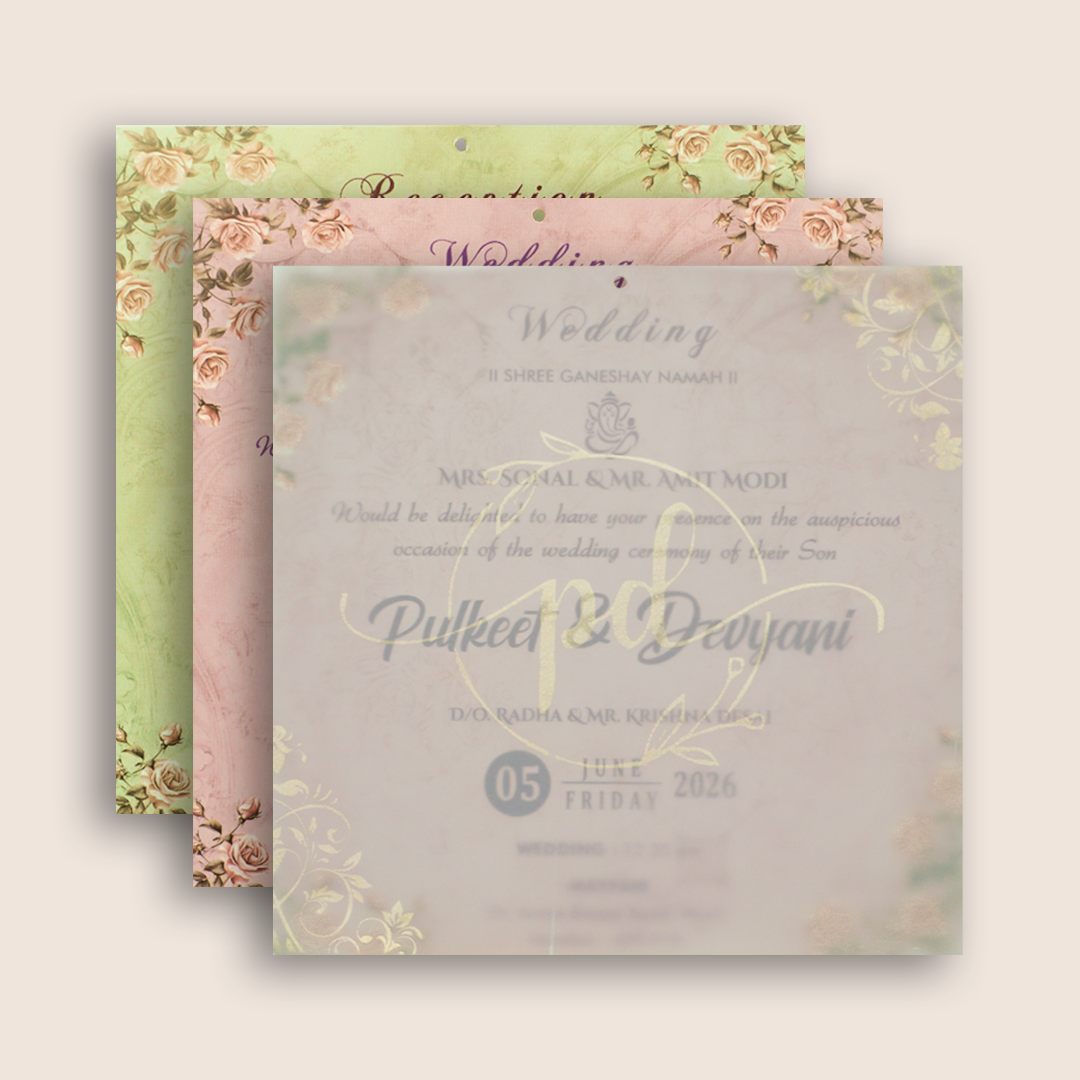 Pastel Pink MDF Laser Cut Wedding Invitation Card -KJTS1808
