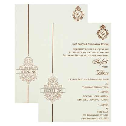 White Embossed Floral Wedding card-KRE28510