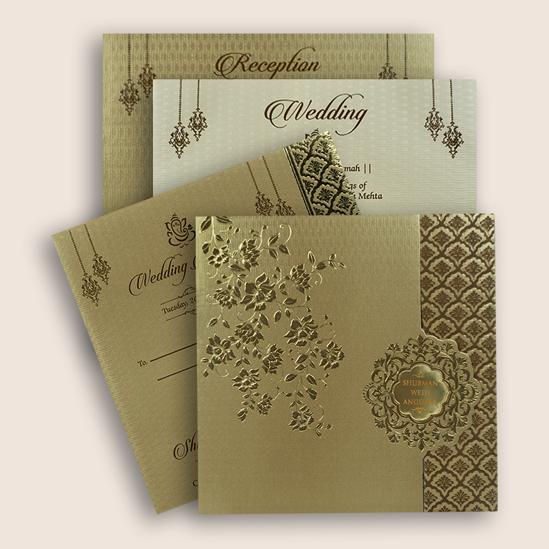 Gold Embossed Floral Wedding Card - KRB10111