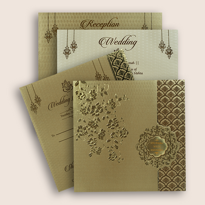 Gold Embossed Floral Wedding Card - KRB10111