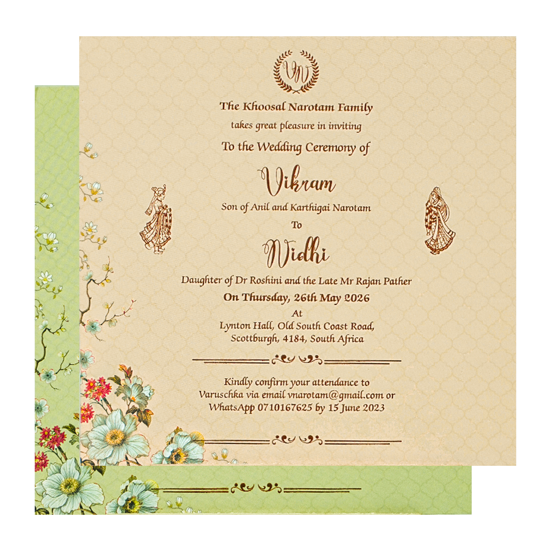 Green Gazebo Floral Elegant Padded Wedding Card-KRE27110