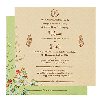 Green Gazebo Floral Elegant Padded Wedding Card-KRE27110