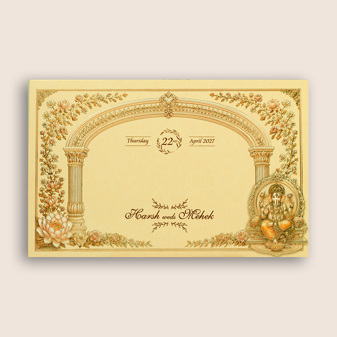 Beige Lord Ganesha Wedding Invitation Card - KPR07010