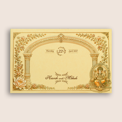 Beige Lord Ganesha Wedding Invitation Card - KPR07010