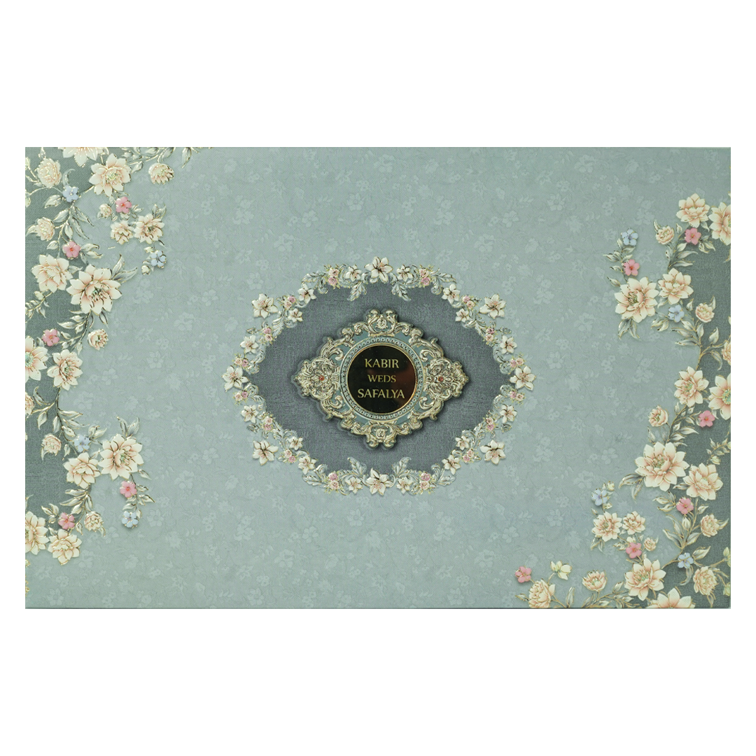 Blue Floral Padded Wedding Card-KSSC2450