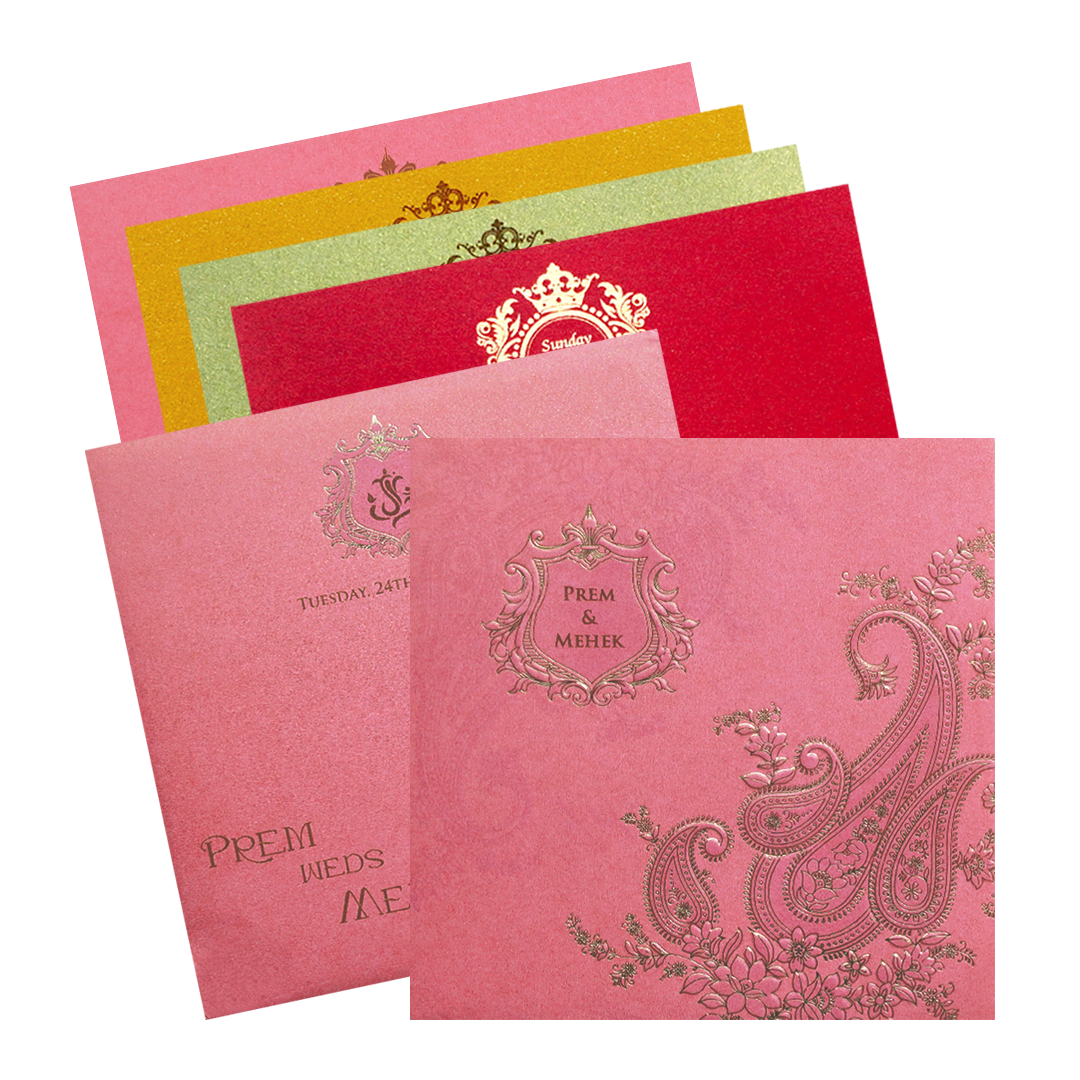 Pink Paisley Embossed Wedding Card-KPR06100