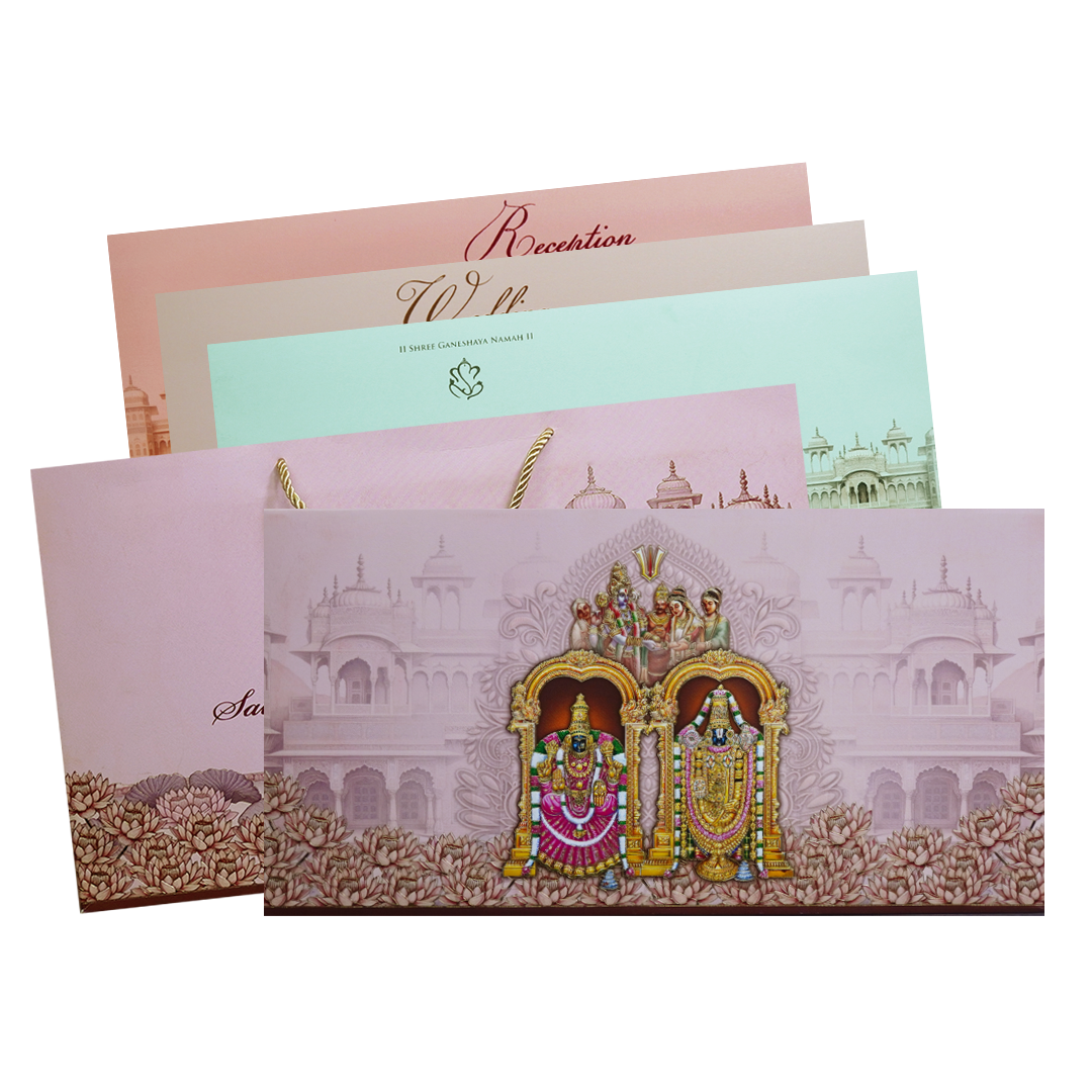 Pink God Themed Embossed Hindu Wedding Card-KPR24670