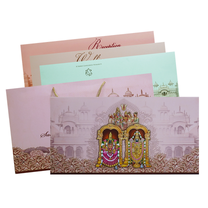 Pink God Themed Embossed Hindu Wedding Card-KPR24670