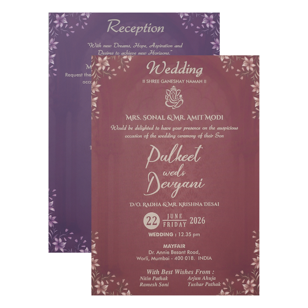 Brown Gold Floral Padded Wedding Card-KJTS1824