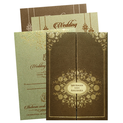 Gold Padded Embossed Floral Wedding Invitation Card-KRB08350