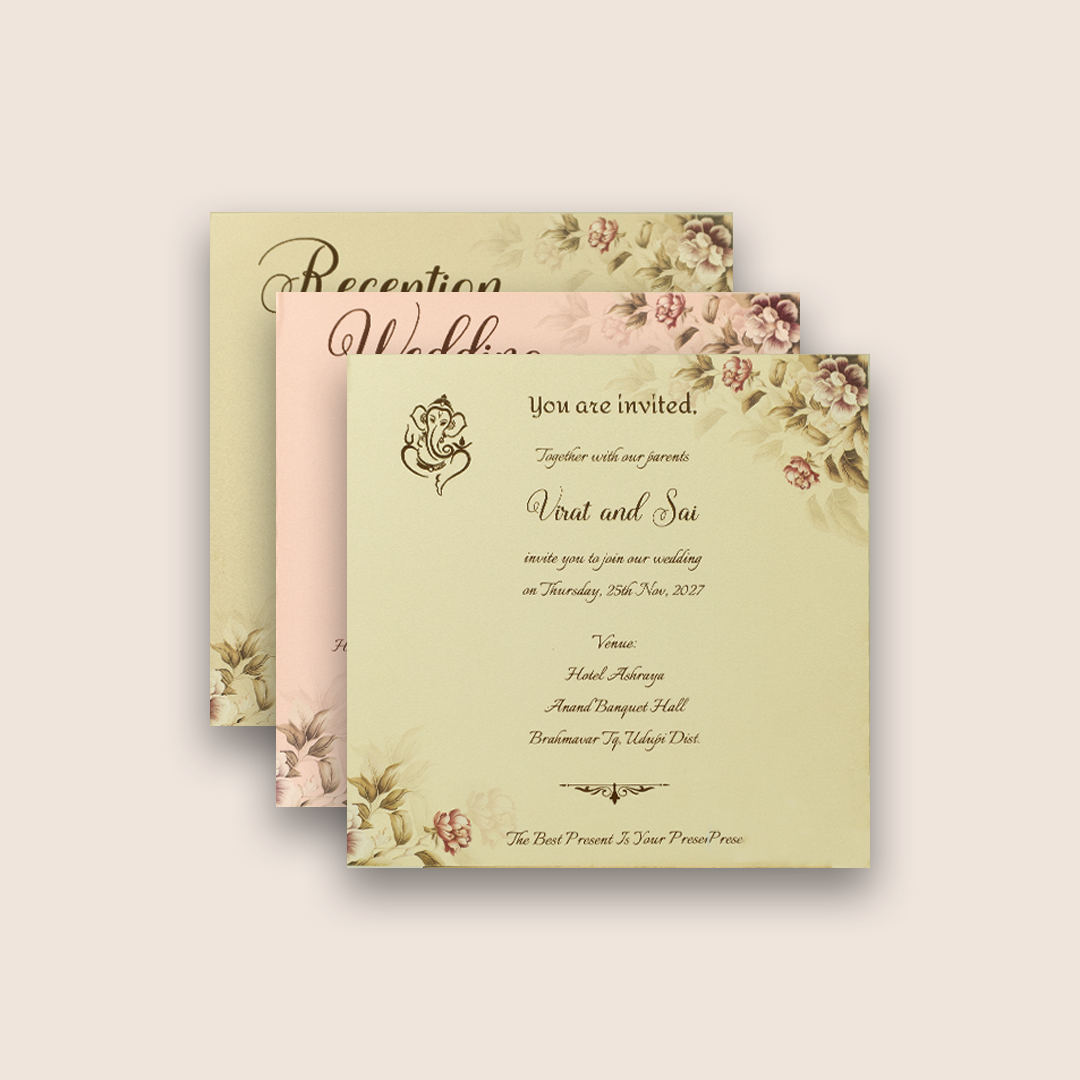 Cream Embossed Floral Padded Marriage Card - KPR023340