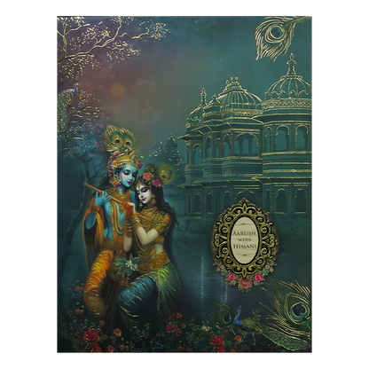 Blue Krishna Radha Padded Wedding Card-KSH72390