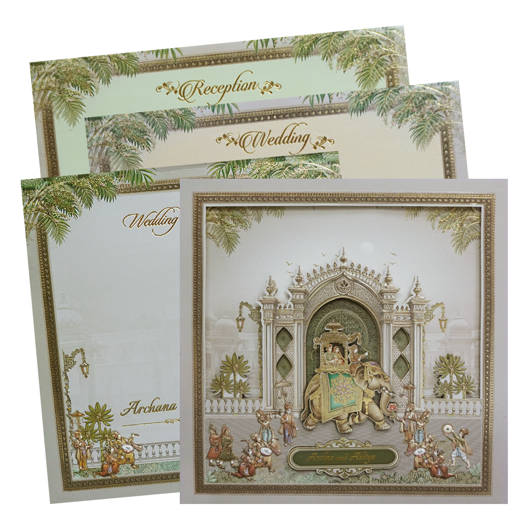 Grey Laser Cut Floral Padded Wedding Card-KMMEX8040