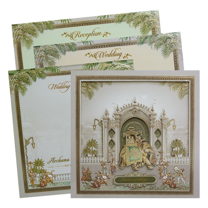 Grey Laser Cut Floral Padded Wedding Card-KMMEX8040