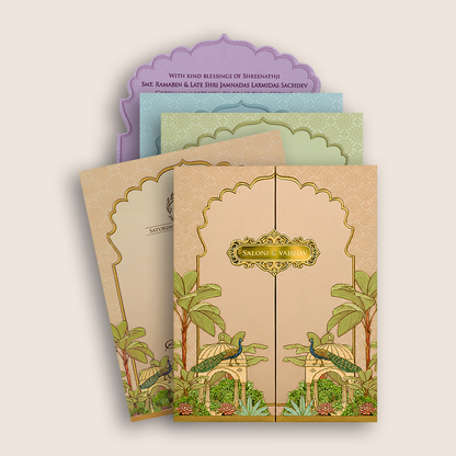 Pink Peacock Door Style Wedding Card - KPR07210