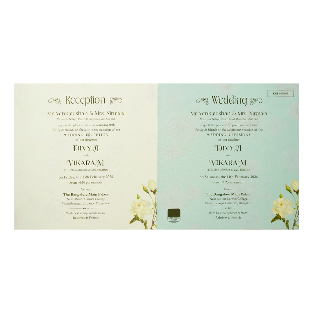 Mint Green Floral Door Wedding Card-KNSN6704G