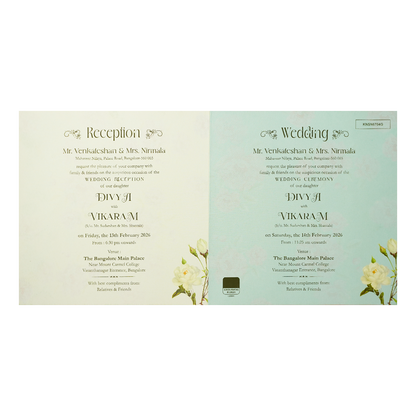 Mint Green Floral Door Wedding Card-KNSN6704G