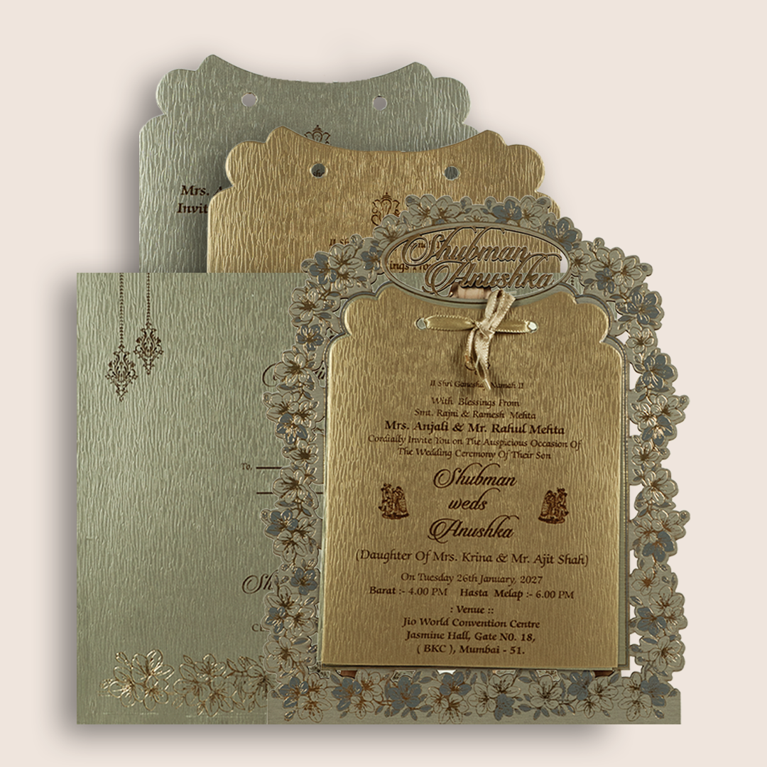 Grey Floral Laser Cut MDF Wedding Invitation - KRB09141