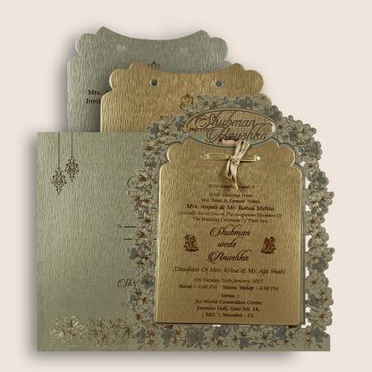 Grey Floral Laser Cut MDF Wedding Invitation - KRB09141