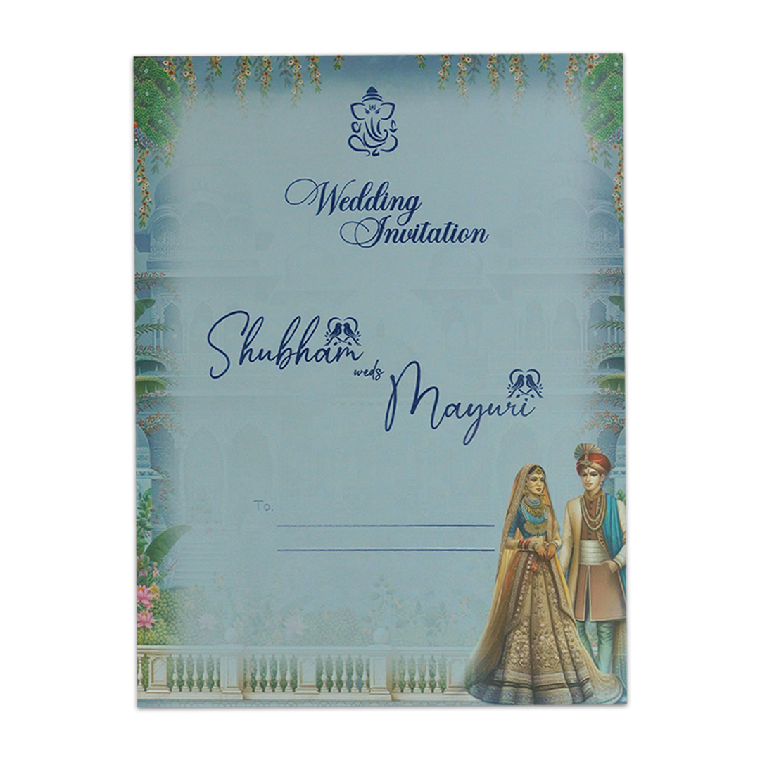 Blue Royal Couple Padded Wedding Card-KSH73150