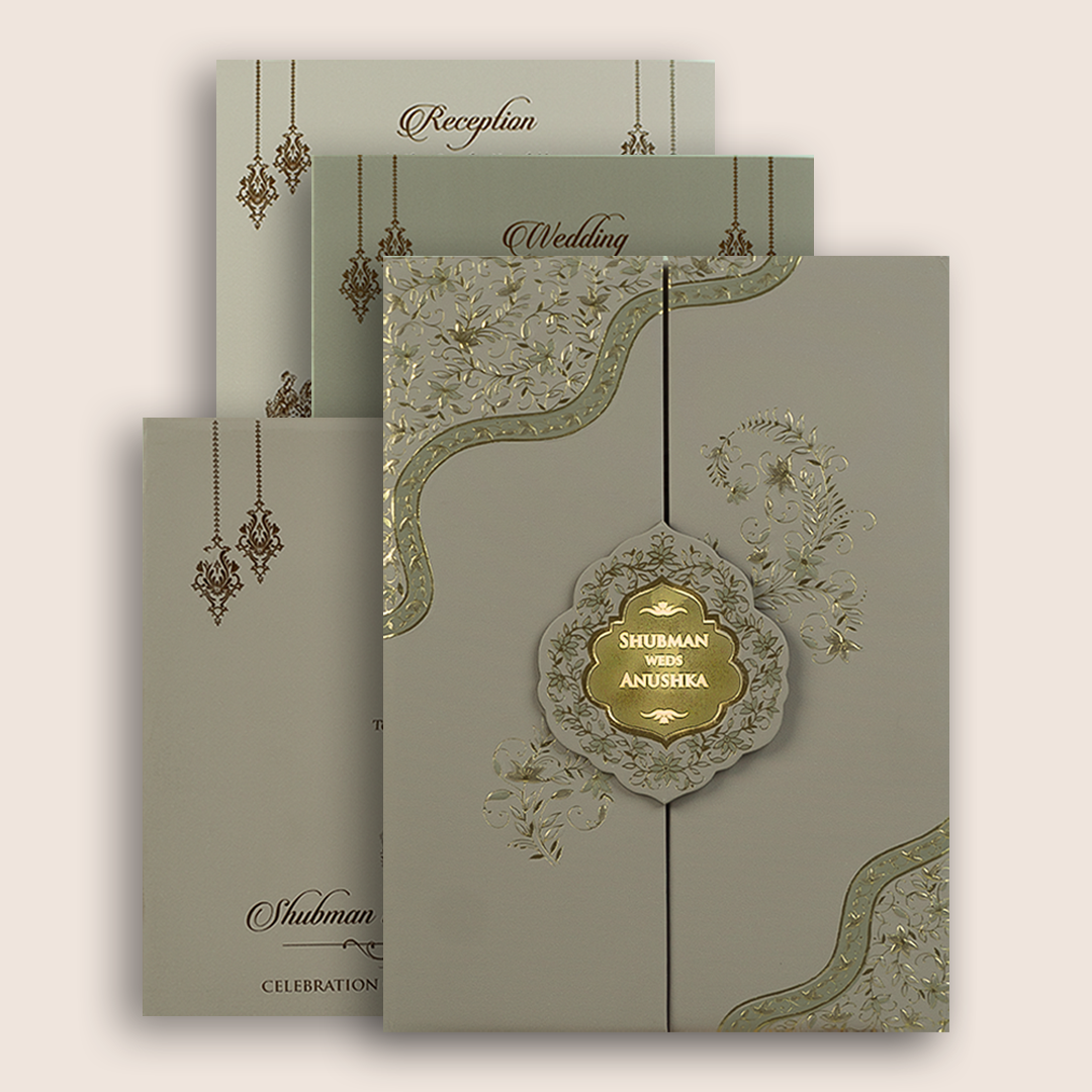 Light Beige Embossed Floral Door Style Padded Marriage Card - KRB10420
