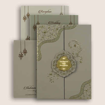 Light Beige Embossed Floral Door Style Padded Marriage Card - KRB10420
