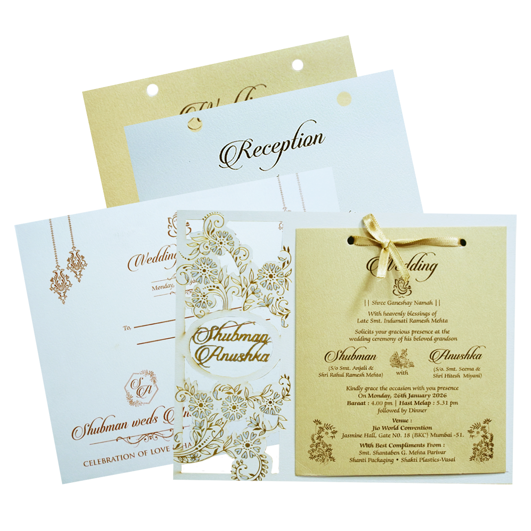 Check out White &amp; Gold Floral Laser Cut Wedding Invitation Card at best price. ?WhatsApp Support ?Express Delivery