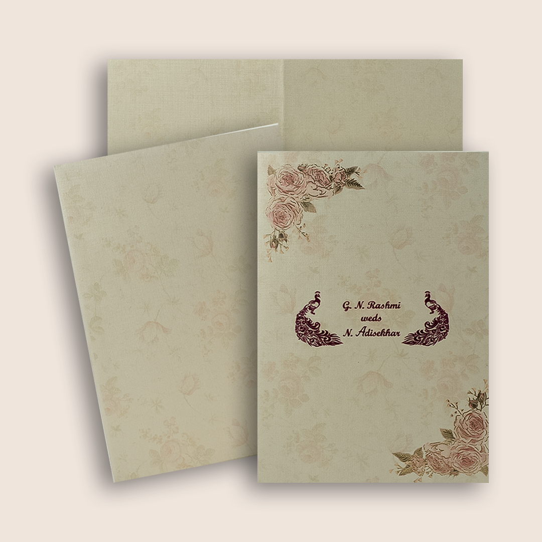Cream Rose Floral Wedding Card - KNCM4041