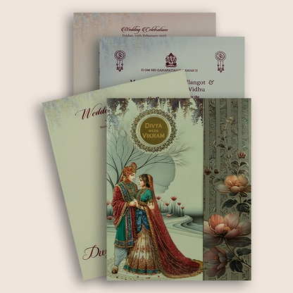 Grey Bride Groom Floral  Door Style Wedding Invitation Card - KNKN6325