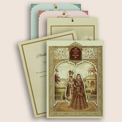 Beige Bride Groom MDF Laser Cut Wedding Card - KRB10010