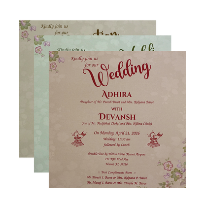 Purple Floral Padded Wedding Card - KSH72800