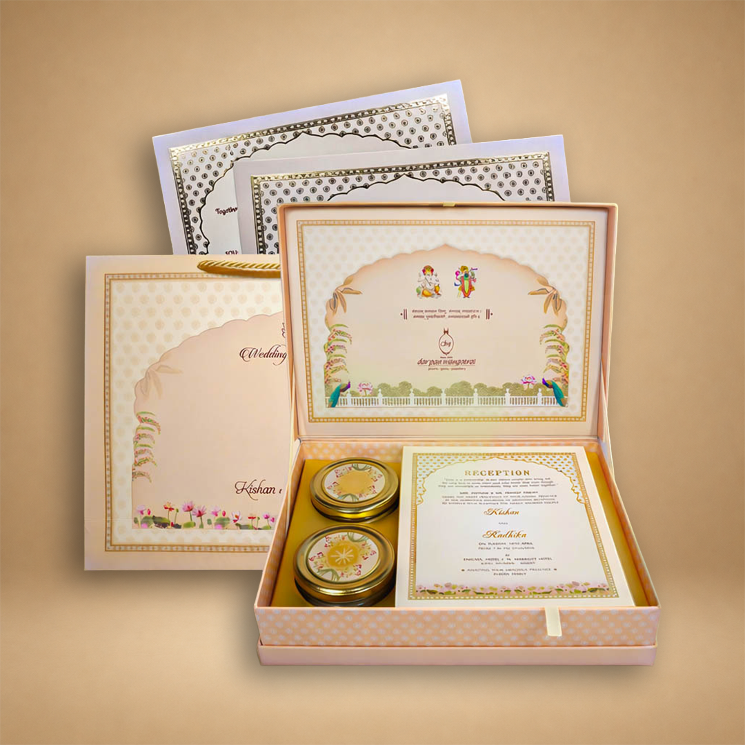 Pink Radha Krishna Wedding Invitation Box-KMMEX8340