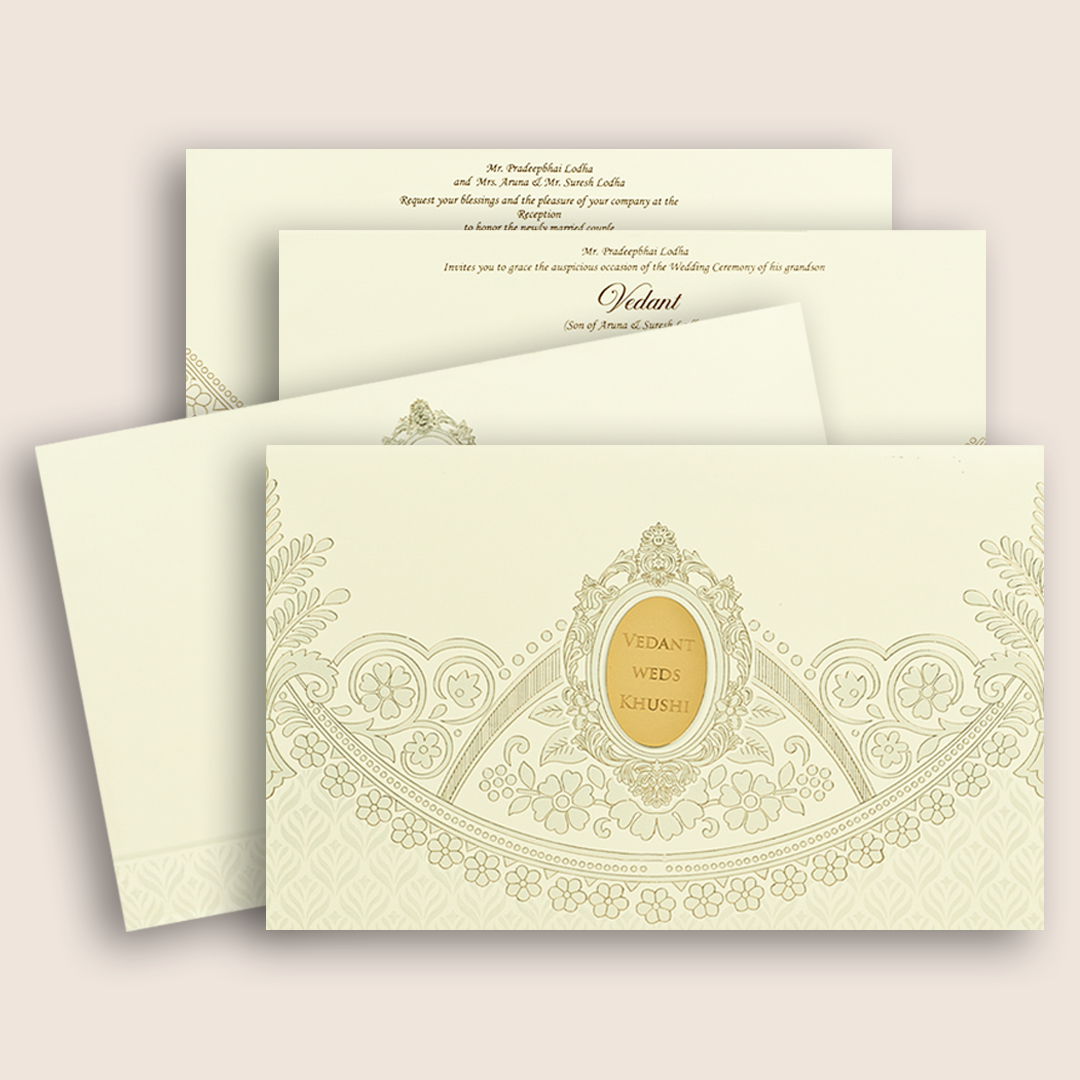 White Embossed Floral Marriage Card - KPR010320