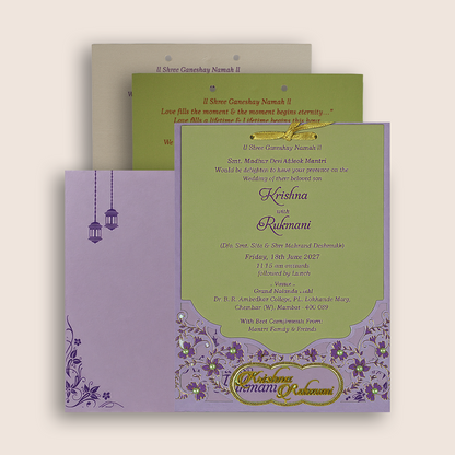 Purple Floral MDF Laser Cut Wedding Card - KJTS1940