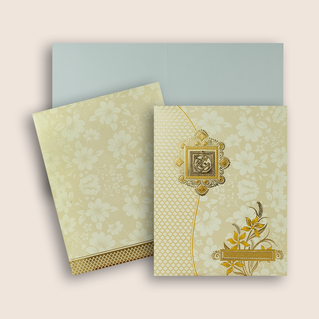 White Embossed Floral Wedding Cards-KNJS2060