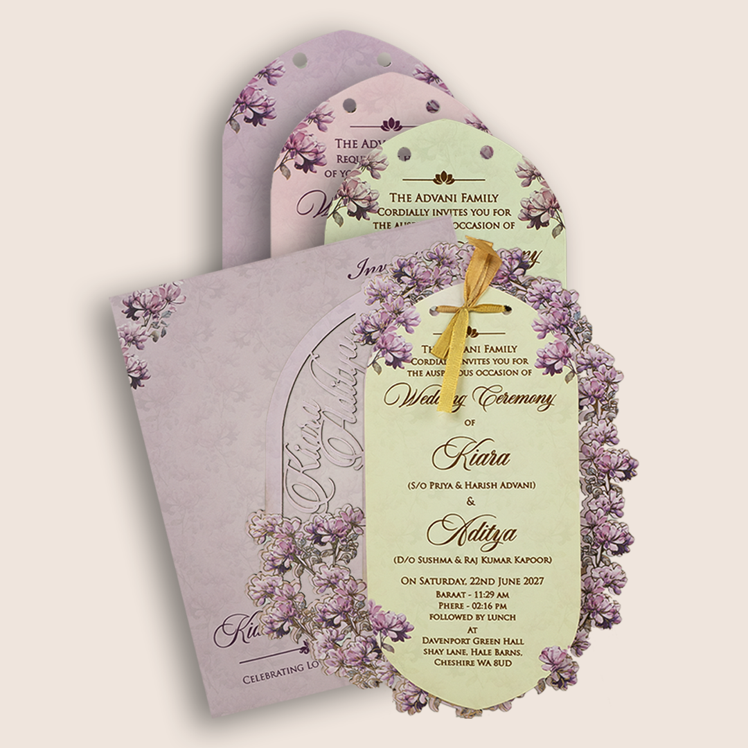 Lavender Floral MDF Laser Cut Marriage Card - KFR15040