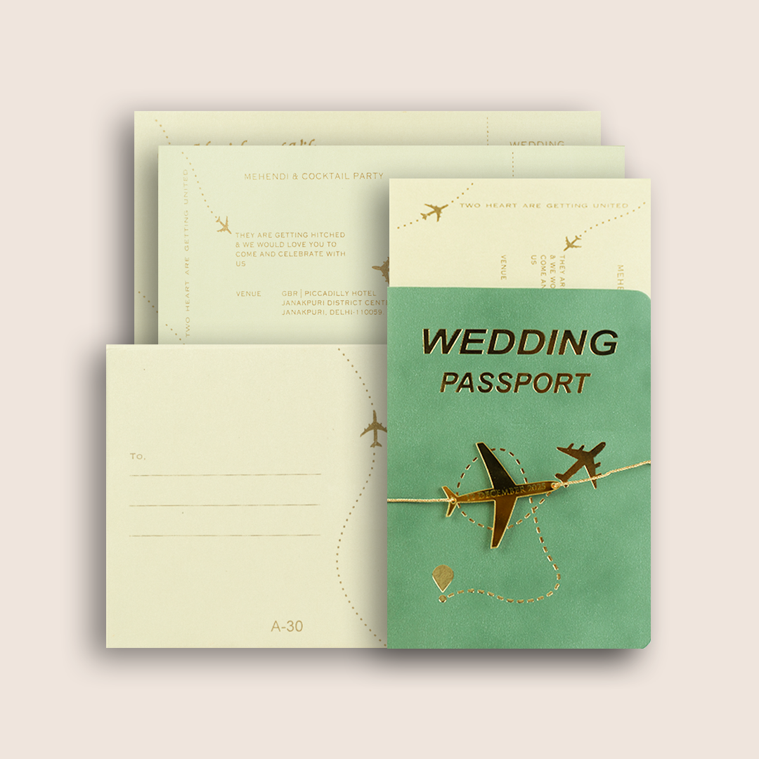 White Green Passport Invitation Card - KMARA301