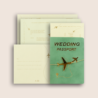 White Green Passport Invitation Card - KMARA301