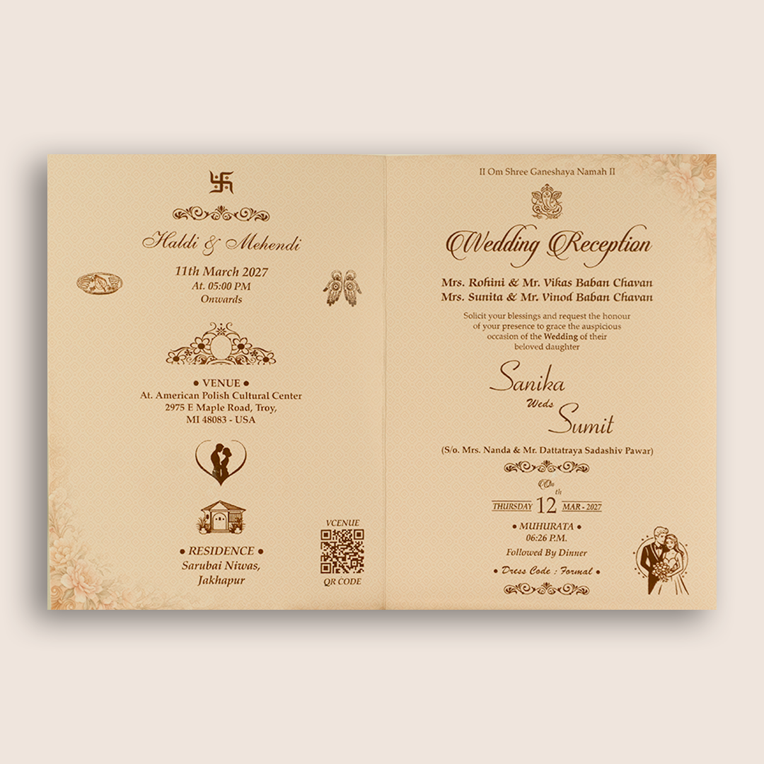 Peach Floral Door Style Wedding Invitation - KSH27160