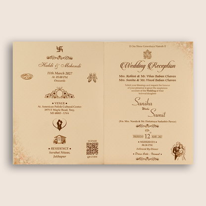 Peach Floral Door Style Wedding Invitation - KSH27160