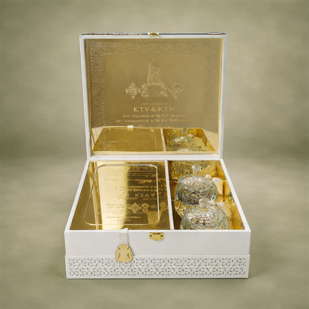 White Premium Laser-Cut Luxury Invitation Box-KNLW20242