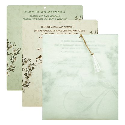 Mint Green White Floral Laser Cut Wedding Card-KFR16170