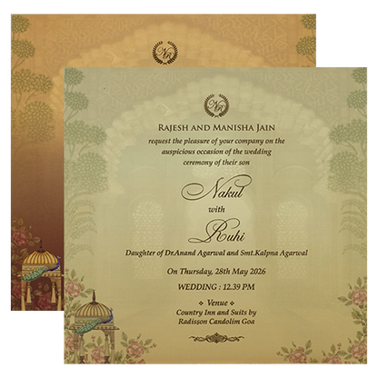 Brown Royal Couple Padded Wedding Card-KRE27940