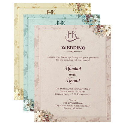 Green Ivory Floral Wedding Card-KSI64810