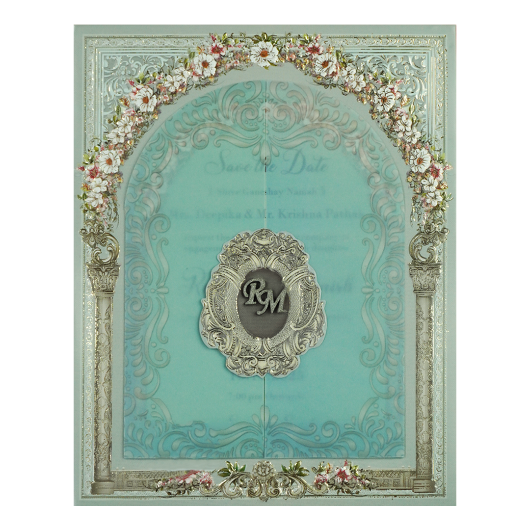 Blue Floral Arch Wedding Card-KSI64130
