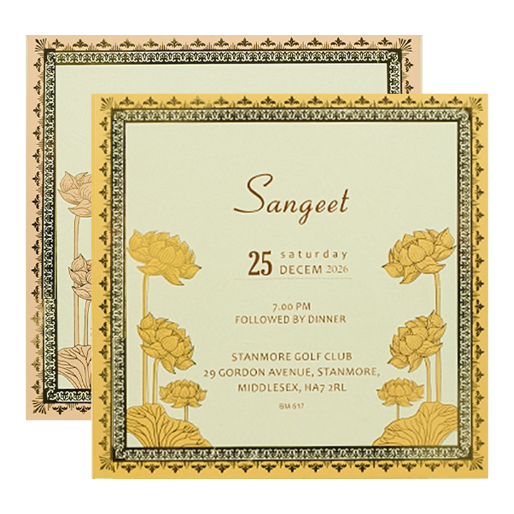 Gold Vishnu Lakshmi Lotus Padded Wedding Card-KBM05170