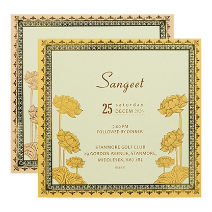 Gold Vishnu Lakshmi Lotus Padded Wedding Card-KBM05170