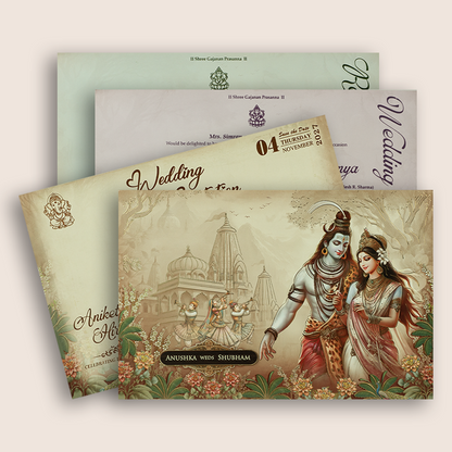 Pastel Brown Lord Shiva Parvathi Wedding Invitation - KSH73400